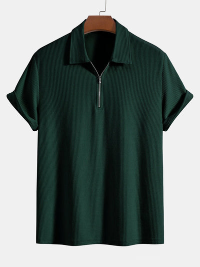 Eden | Gebreide geribbelde Zip Polo