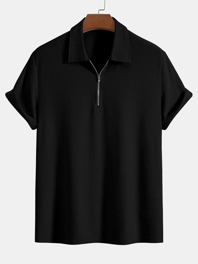 Eden | Gebreide geribbelde Zip Polo